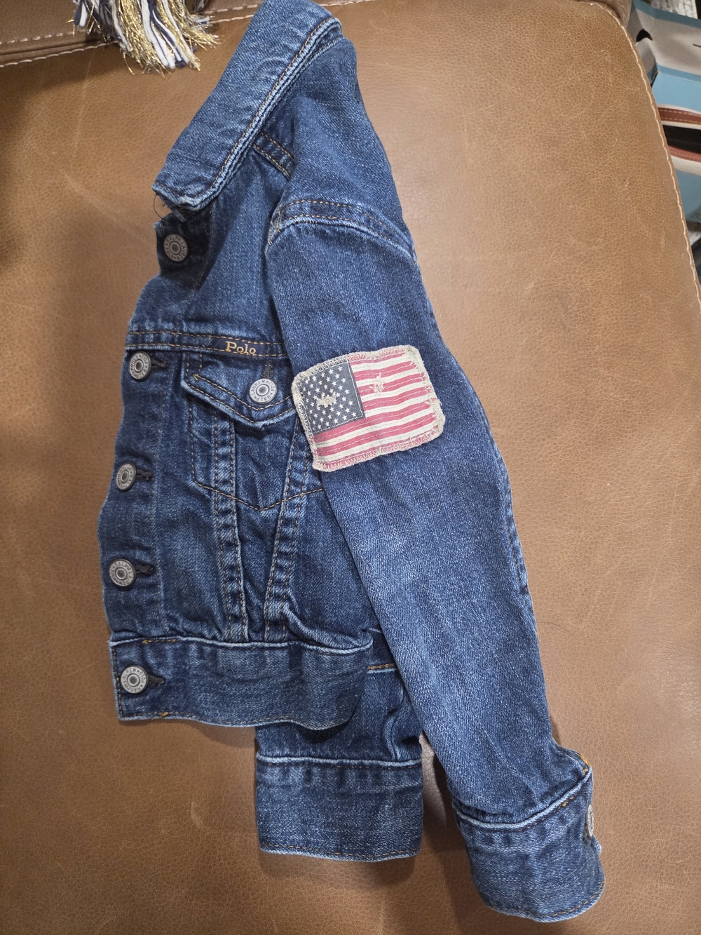 Ralph Lauren Kids Dark Blue Denim Jacket with Flag Sleeve Patch